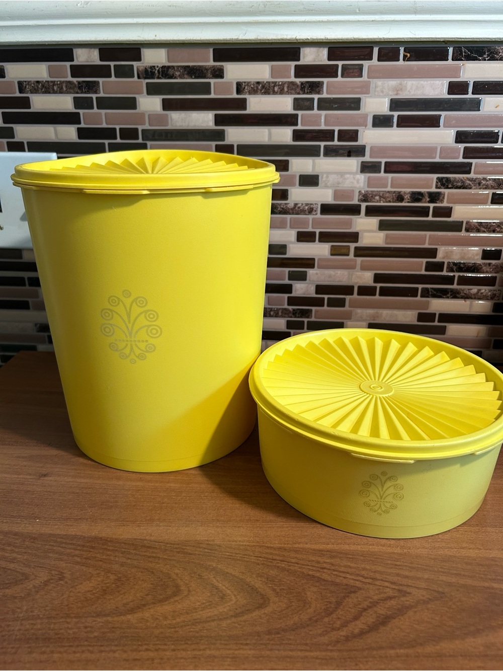 Vintage Tupperware Servalier Canister Set of 2 - Bright Yellow